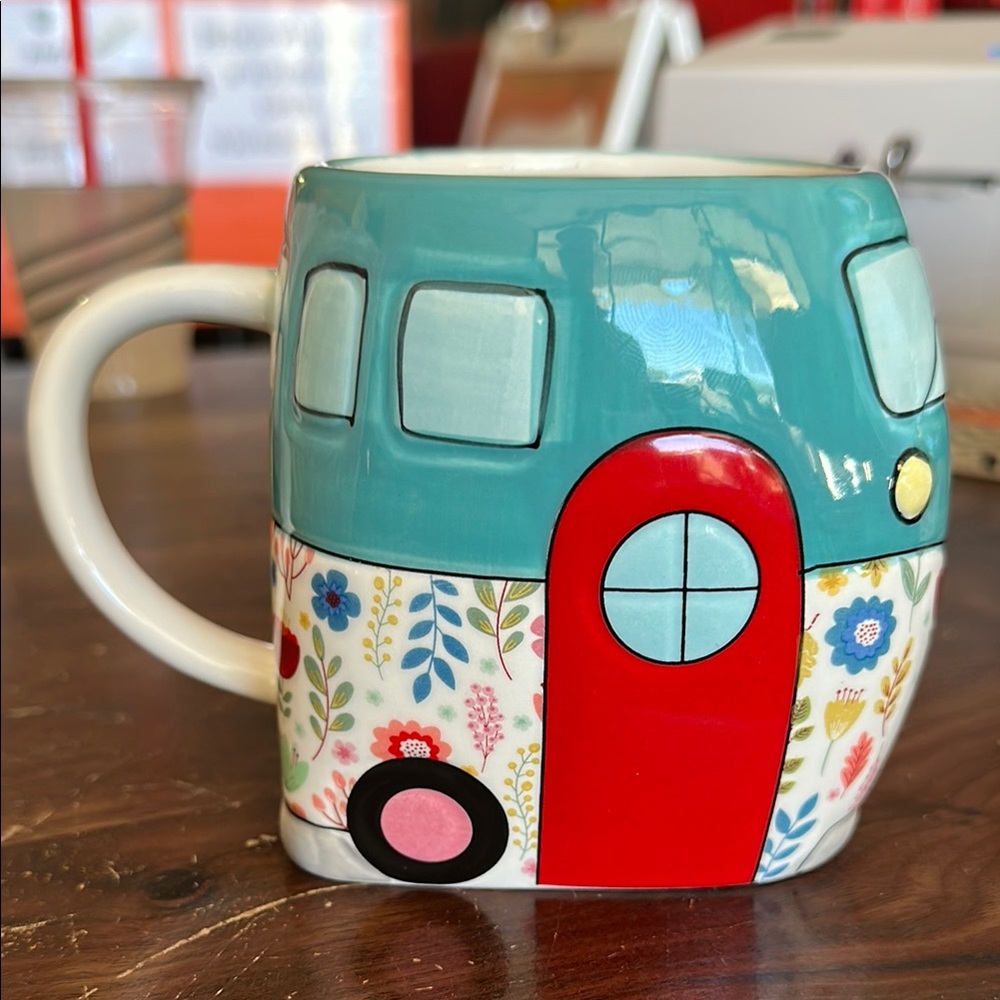 Teal Camper Van Floral Mug
